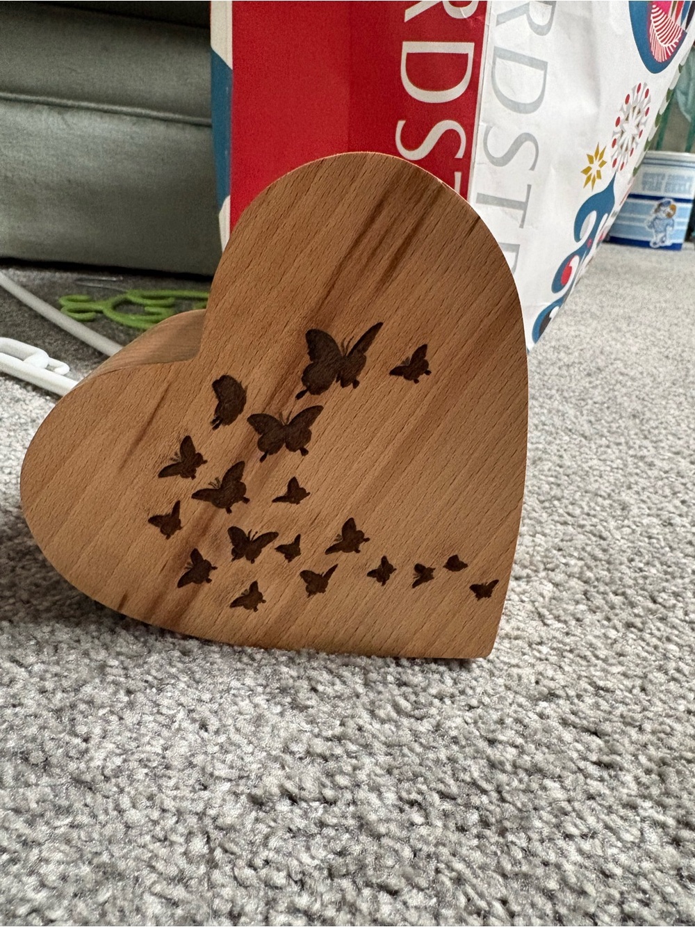 Cremation box Wooden Heart Decor with Butterfly Cutouts - Natural Wood